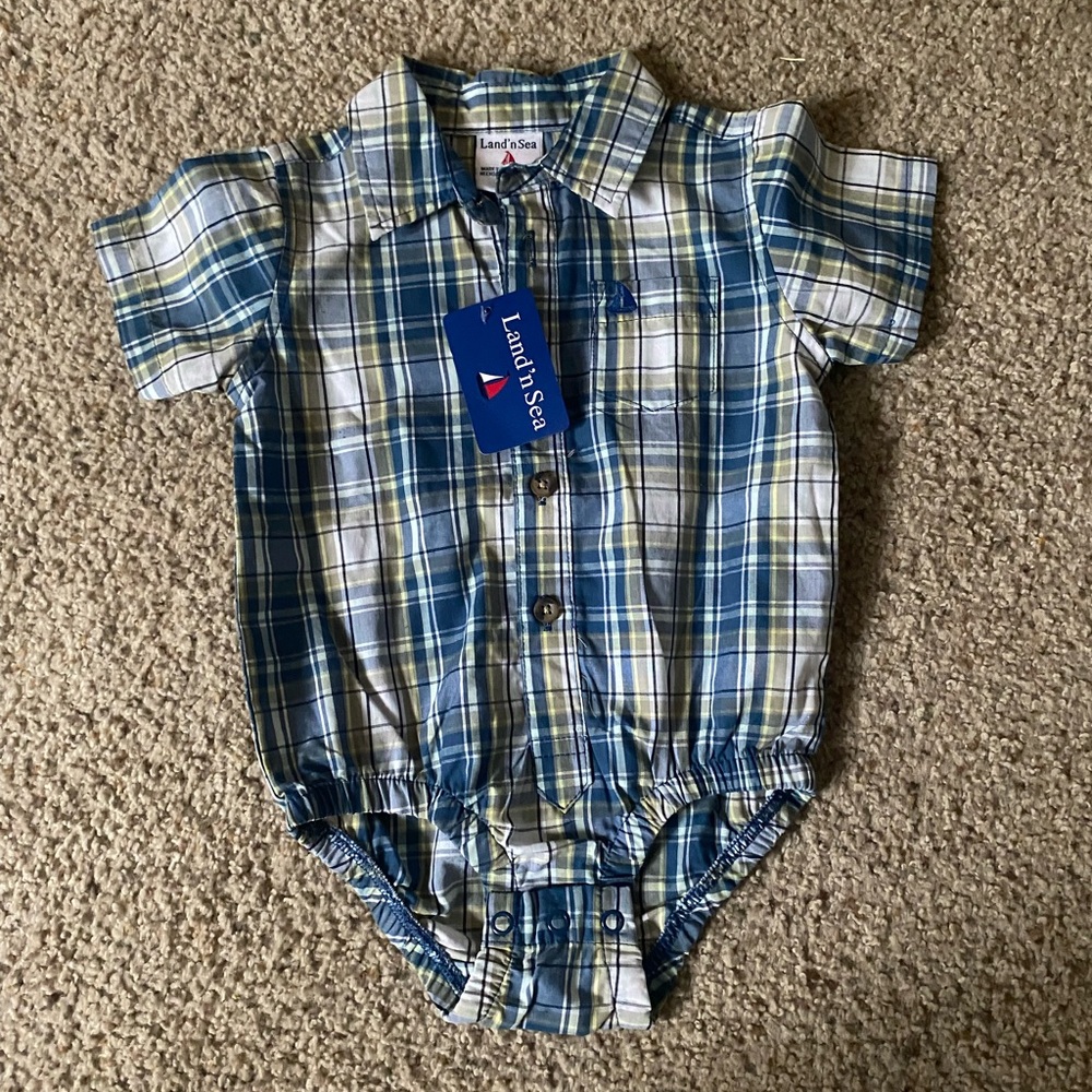 Lands' End Plaid Baby Romper in Blue and Green